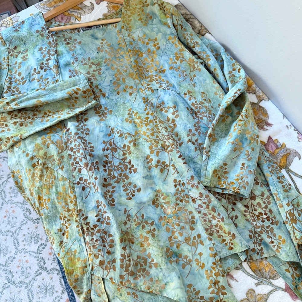 Tienda Ho Tunic Boho Earthy Fairy Hippie Fern Leaf Asymmetrical Hem Blue Green - Picture 6 of 11